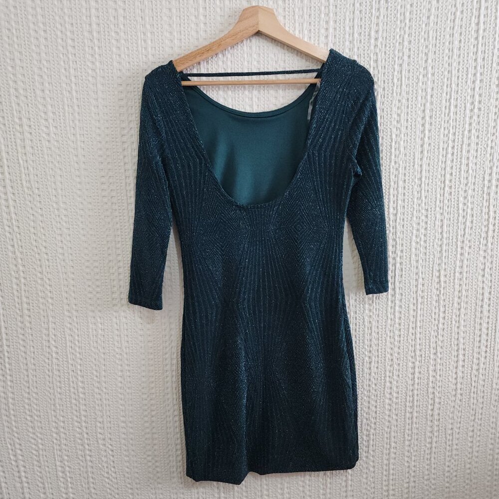 Trixxi Hunter Green Sparkly Holiday Party 3/4 Sleeve Mini Dress Size Large - Picture 3 of 13